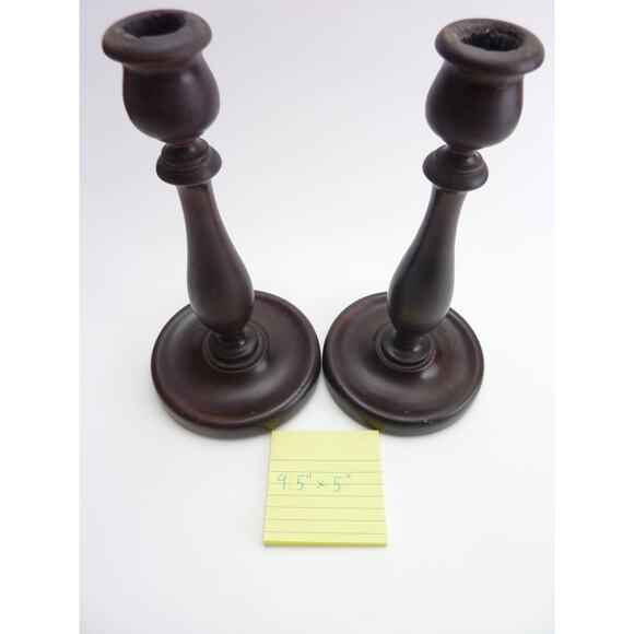 Vintage Early 1900 Mid Century Wood Turned Candle Holder Set - Picture 6 of 6